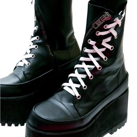 Current Mood Black and White Platform Lace-Up Boots - Picture 2 of 6